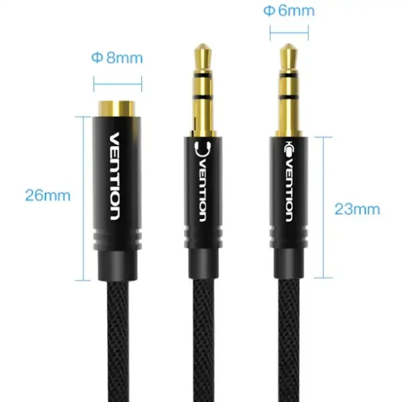 Перехідник Audio Jack TRRS F -> 2xM (мікрофон + навушники) чорний Vention (BBTBY) UA
