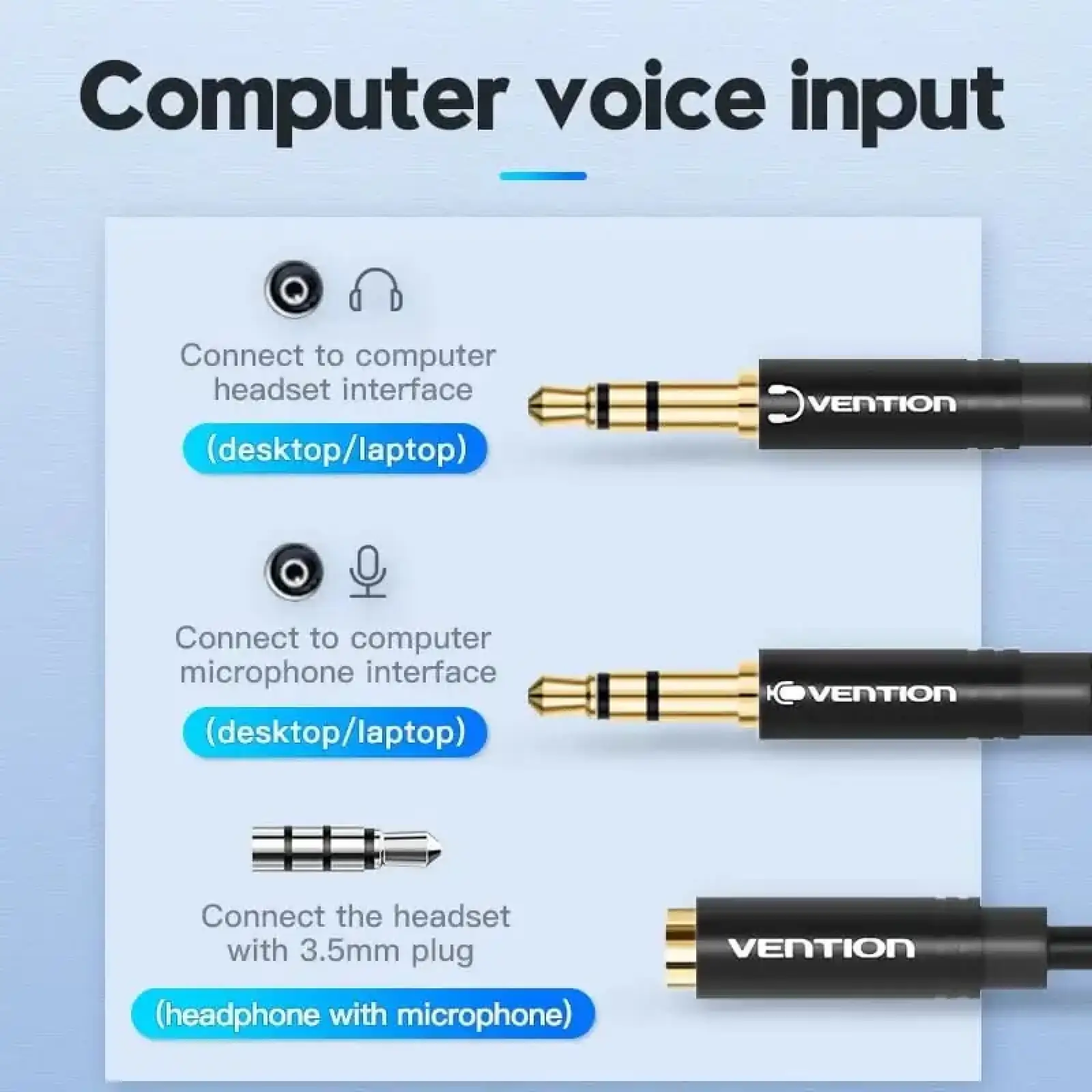Перехідник Audio Jack TRRS F -> 2xM (мікрофон + навушники) чорний Vention (BBTBY) UA