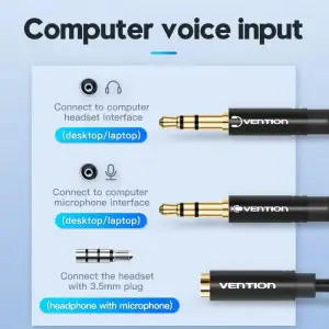 Перехідник Audio Jack TRRS F -> 2xM (мікрофон + навушники) чорний Vention (BBTBY) UA