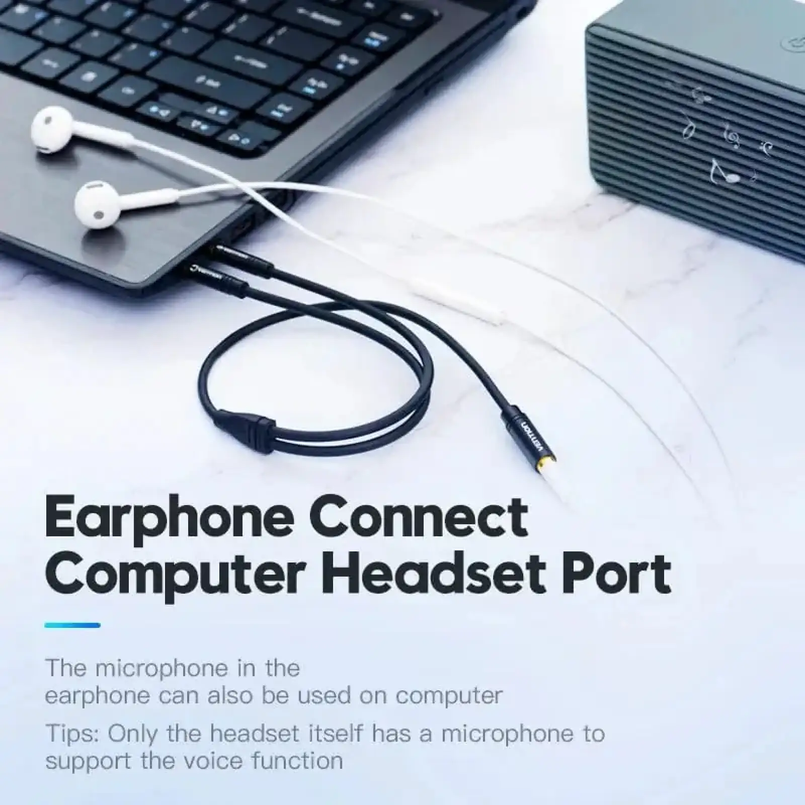Перехідник Audio Jack TRRS F -> 2xM (мікрофон + навушники) чорний Vention (BBTBY) UA