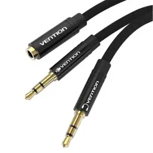 Перехідник Audio Jack TRS F -> 2xM, 1.0м, Cotton braided чорний Vention (BBLBF) UA