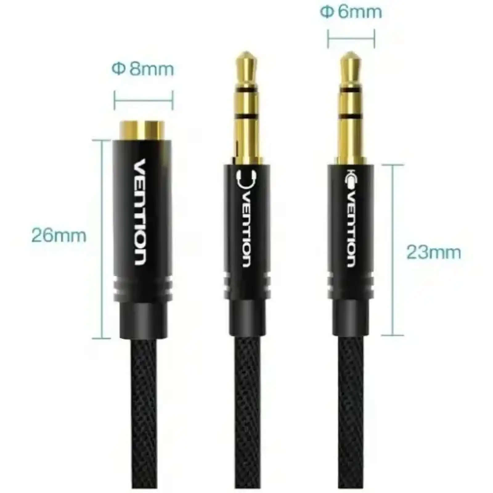 Перехідник Audio Jack TRS F -> 2xM, 1.0м, Cotton braided чорний Vention (BBLBF) UA