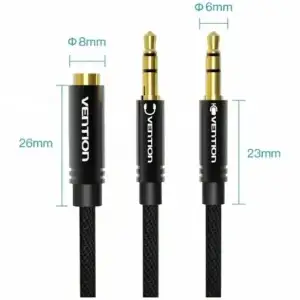 Перехідник Audio Jack TRS F -> 2xM, 1.0м, Cotton braided чорний Vention (BBLBF) UA