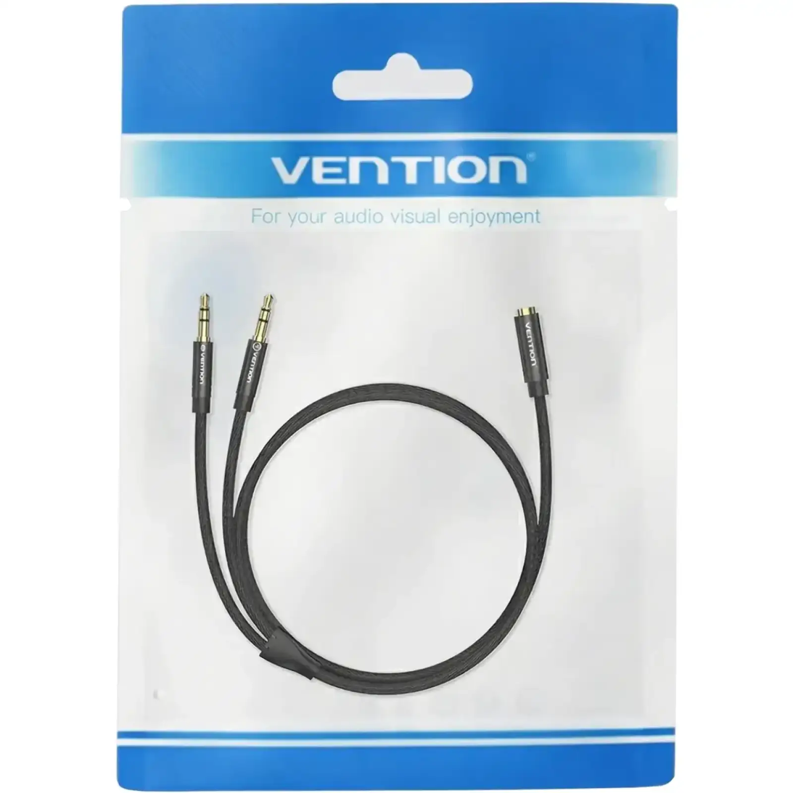 Перехідник Audio Jack TRS F -> 2xM, 1.0м, Cotton braided чорний Vention (BBLBF) UA