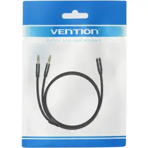 Перехідник Audio Jack TRS F -> 2xM, 1.0м, Cotton braided чорний Vention (BBLBF) UA