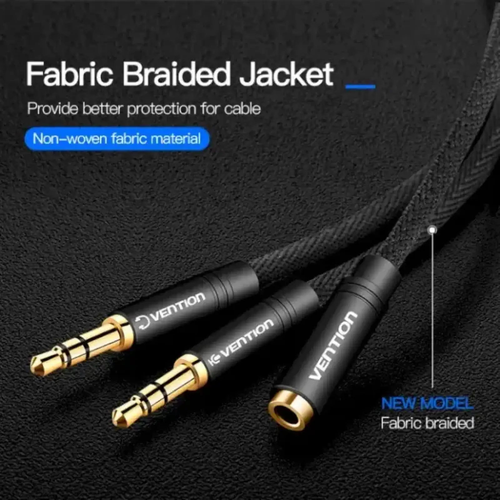 Перехідник Audio Jack TRS F -> 2xM, 1.0м, Cotton braided чорний Vention (BBLBF) UA