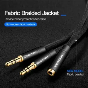 Перехідник Audio Jack TRS F -> 2xM, 1.0м, Cotton braided чорний Vention (BBLBF) UA