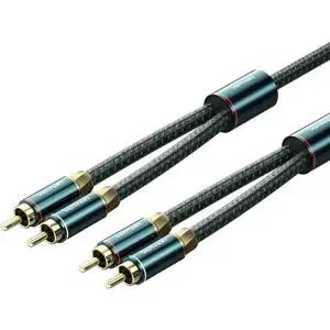 Кабель AUX Audio HiFi 2RCAx2 M/M 5.0м, OFC Silver, Zinc alloy, зелений, Vention (BCUGJ) UA
