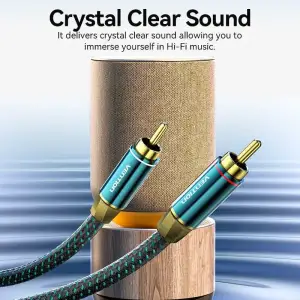 Кабель AUX Audio HiFi 2RCAx2 M/M 5.0м, OFC Silver, Zinc alloy, зелений, Vention (BCUGJ) UA