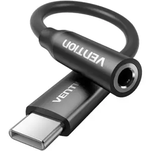 Перехідник USB-C --> аудіо Jack 3.5мм, Aluminum Alloy, чорний Vention (BIIBA) UA