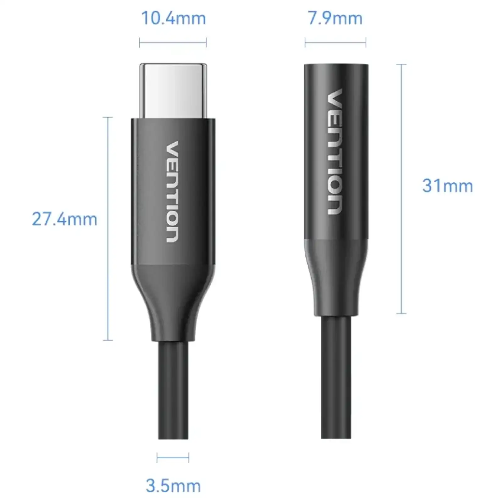 Перехідник USB-C --> аудіо Jack 3.5мм, Aluminum Alloy, чорний Vention (BIIBA) UA