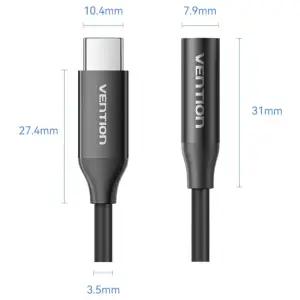 Перехідник USB-C --> аудіо Jack 3.5мм, Aluminum Alloy, чорний Vention (BIIBA) UA