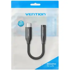 Перехідник USB-C --> аудіо Jack 3.5мм, Aluminum Alloy, чорний Vention (BIIBA) UA