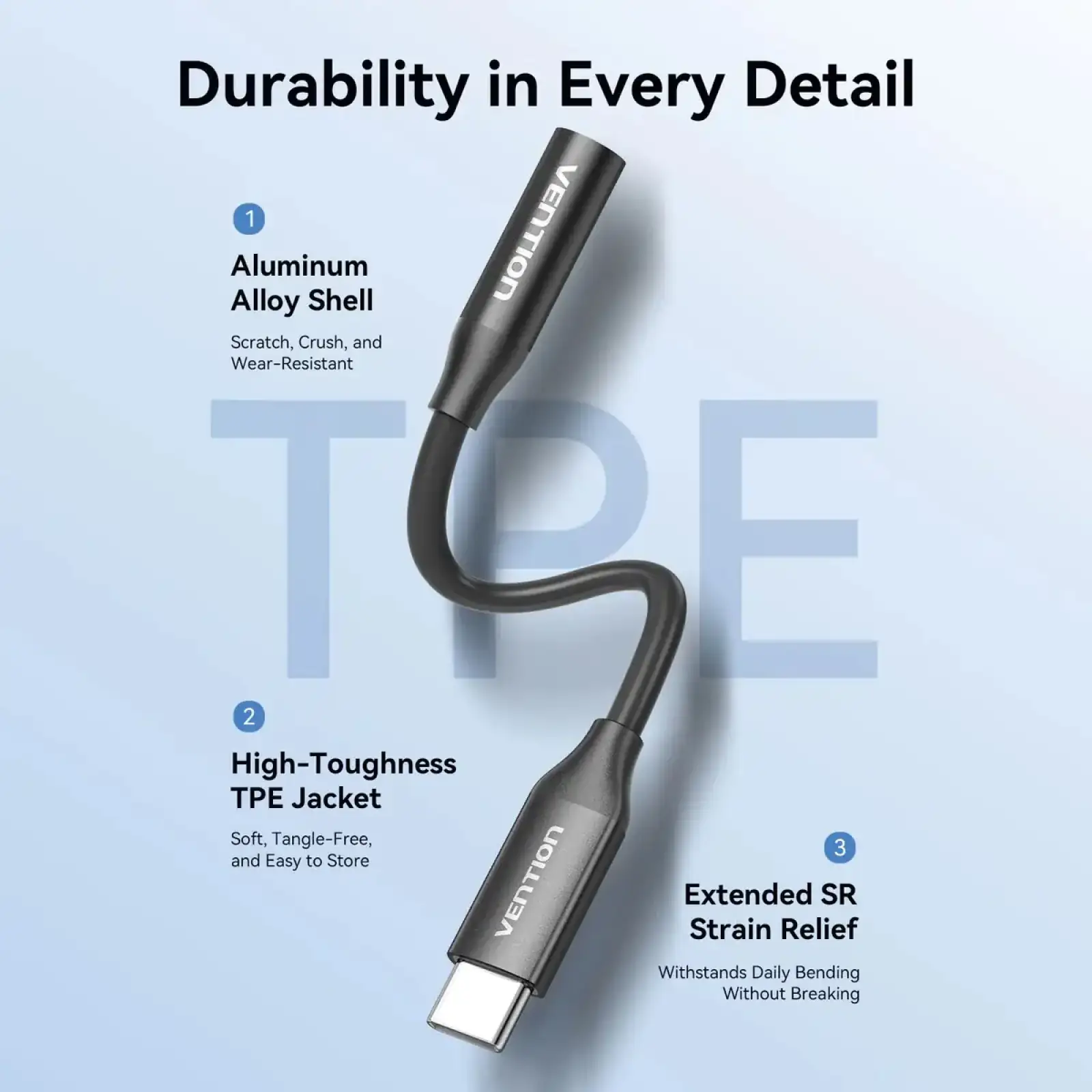 Перехідник USB-C --> аудіо Jack 3.5мм, Aluminum Alloy, чорний Vention (BIIBA) UA