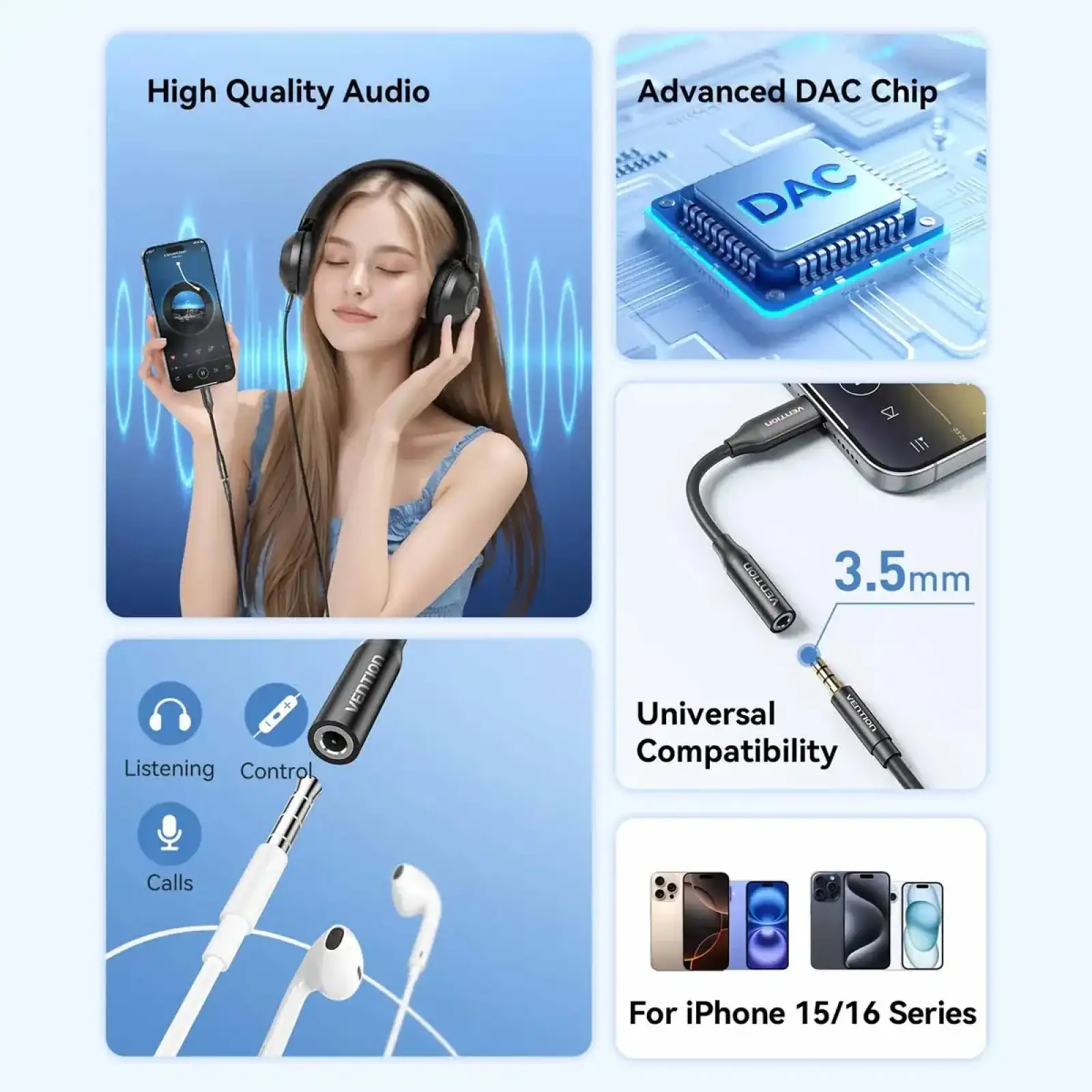 Перехідник USB-C --> аудіо Jack 3.5мм, Aluminum Alloy, чорний Vention (BIIBA) UA