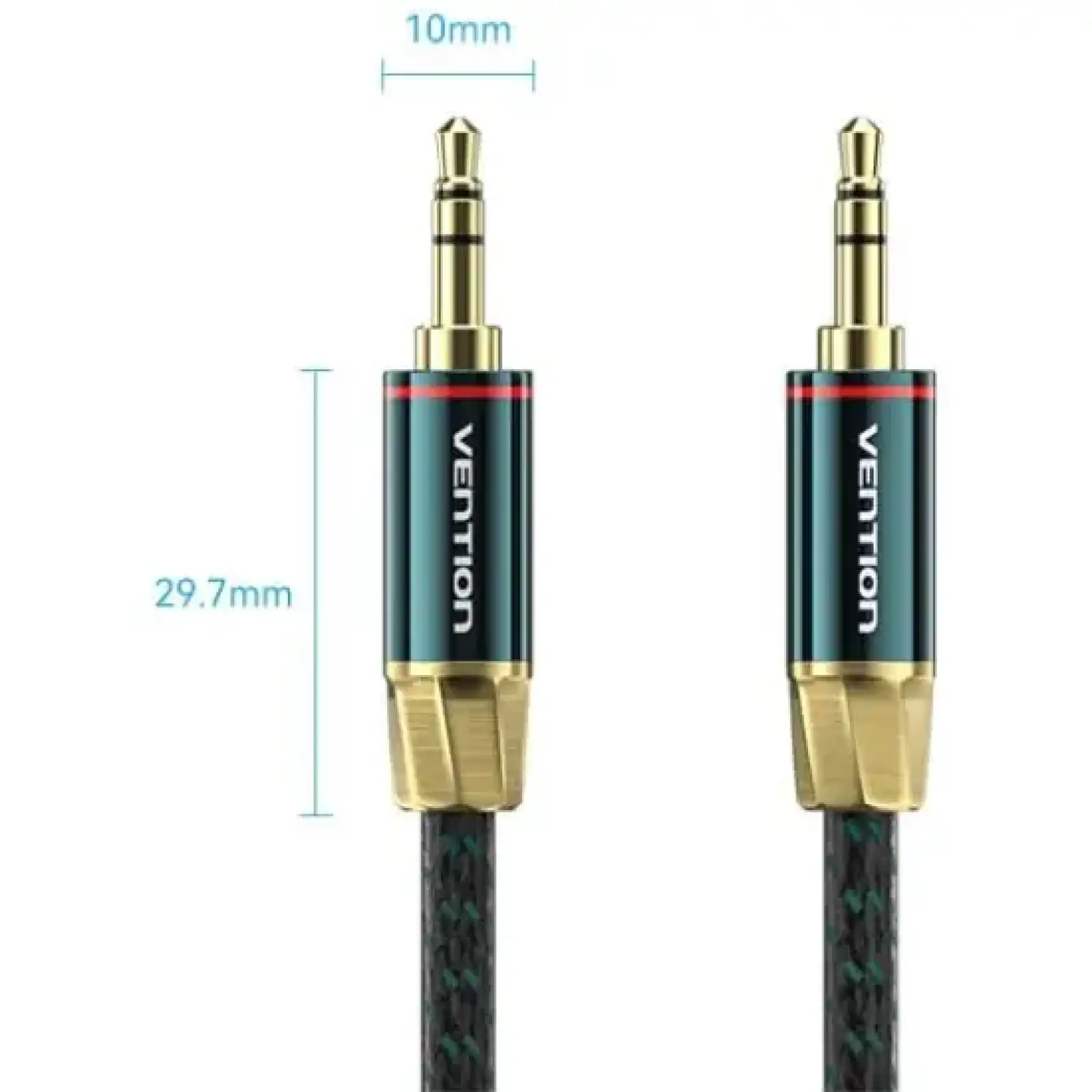 Кабель AUX Audio TRS M/M, 3.0м, Silver-plated, Zinc alloy, обплетення, зелений, Vention (BAYGI) UA