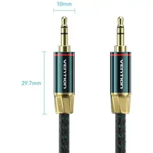 Кабель AUX Audio TRS M/M, 3.0м, Silver-plated, Zinc alloy, обплетення, зелений, Vention (BAYGI) UA
