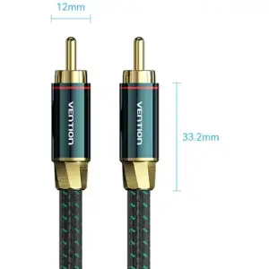 Кабель AUX coaxial HiFi RCA M/M 5.0м OFC Silver, Zinc alloy, зелений, Ventio (BCTGJ) UA