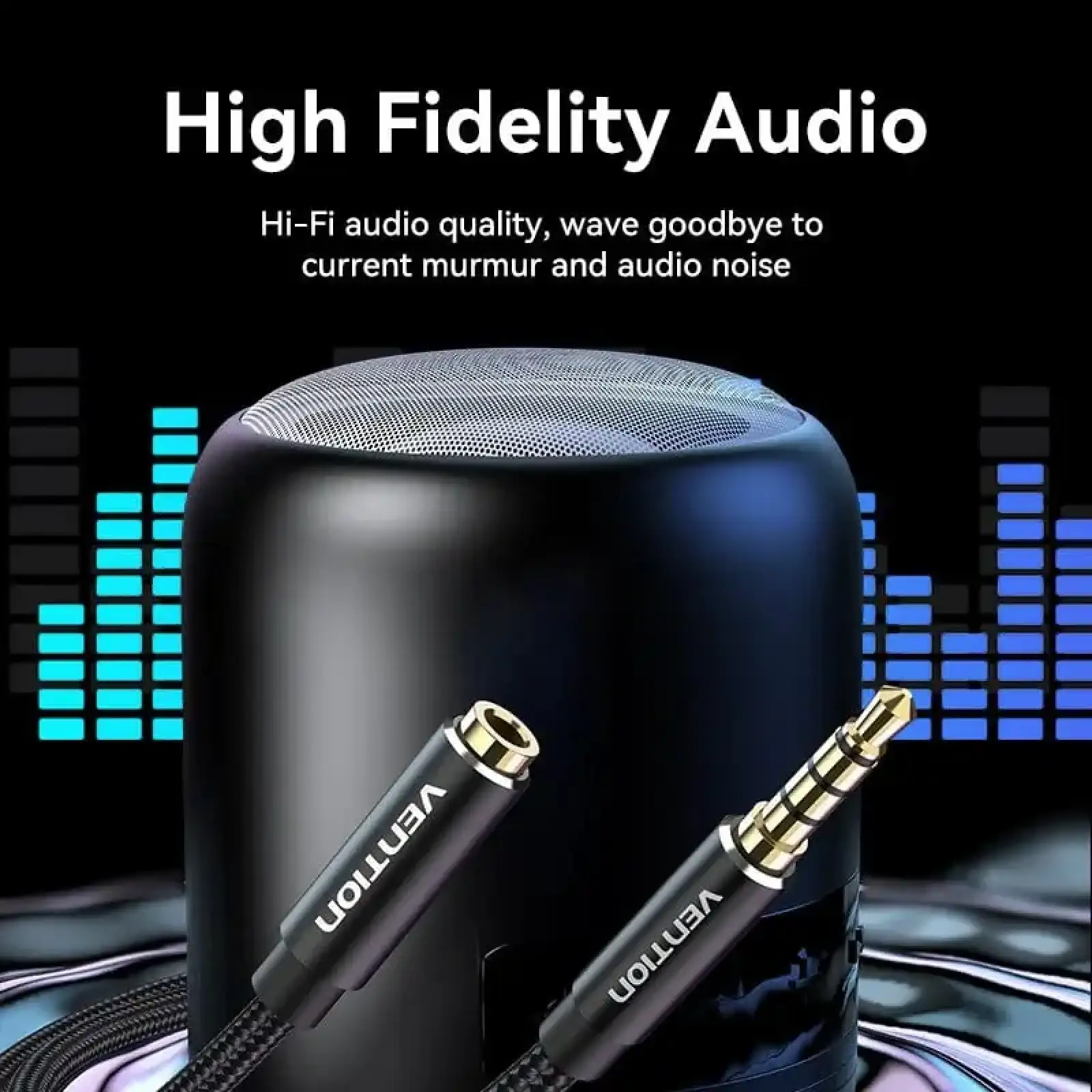 Кабель AUX Audio TRS M/F 5.0м Gold-Plated, нейлонове обплетення, чорний Vention (BHCBJ) UA