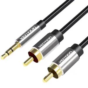 Кабель AUX Audio TRS - RCAx2 M/M 10.0м, PVC, Aluminum alloy, Gold-Plated, чорний, Vention (BCFBL) UA