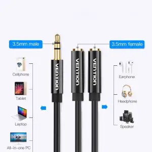 Перехідник Audio Jack TRS M -> 2xF, 0.3м Stereo Splitter чорний Vention (BBSBY) UA