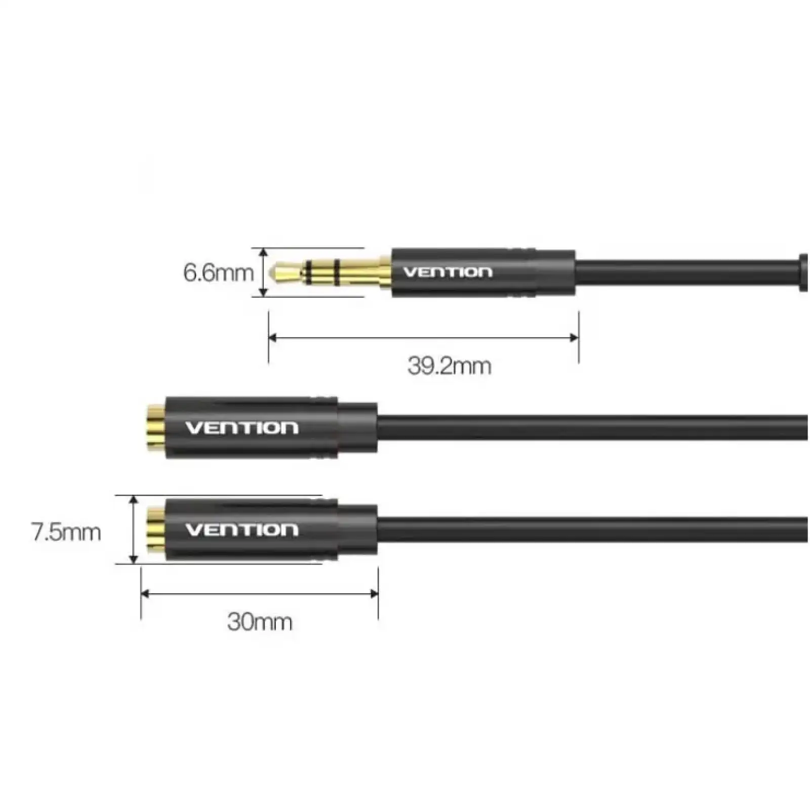 Перехідник Audio Jack TRS M -> 2xF, 0.3м Stereo Splitter чорний Vention (BBSBY) UA