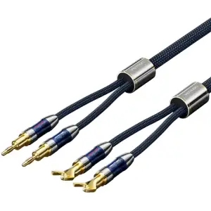 Кабель HiFi Audio Speaker Cable 5.0м,Banana-Spade 2xM/M,4N OFC Silver, Gold-Plated,TPE + обплетення,Vention (BLCLJ) UA