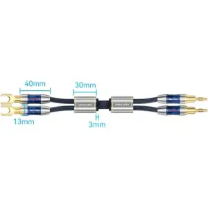 Кабель HiFi Audio Speaker Cable 5.0м,Banana-Spade 2xM/M,4N OFC Silver, Gold-Plated,TPE + обплетення,Vention (BLCLJ) UA