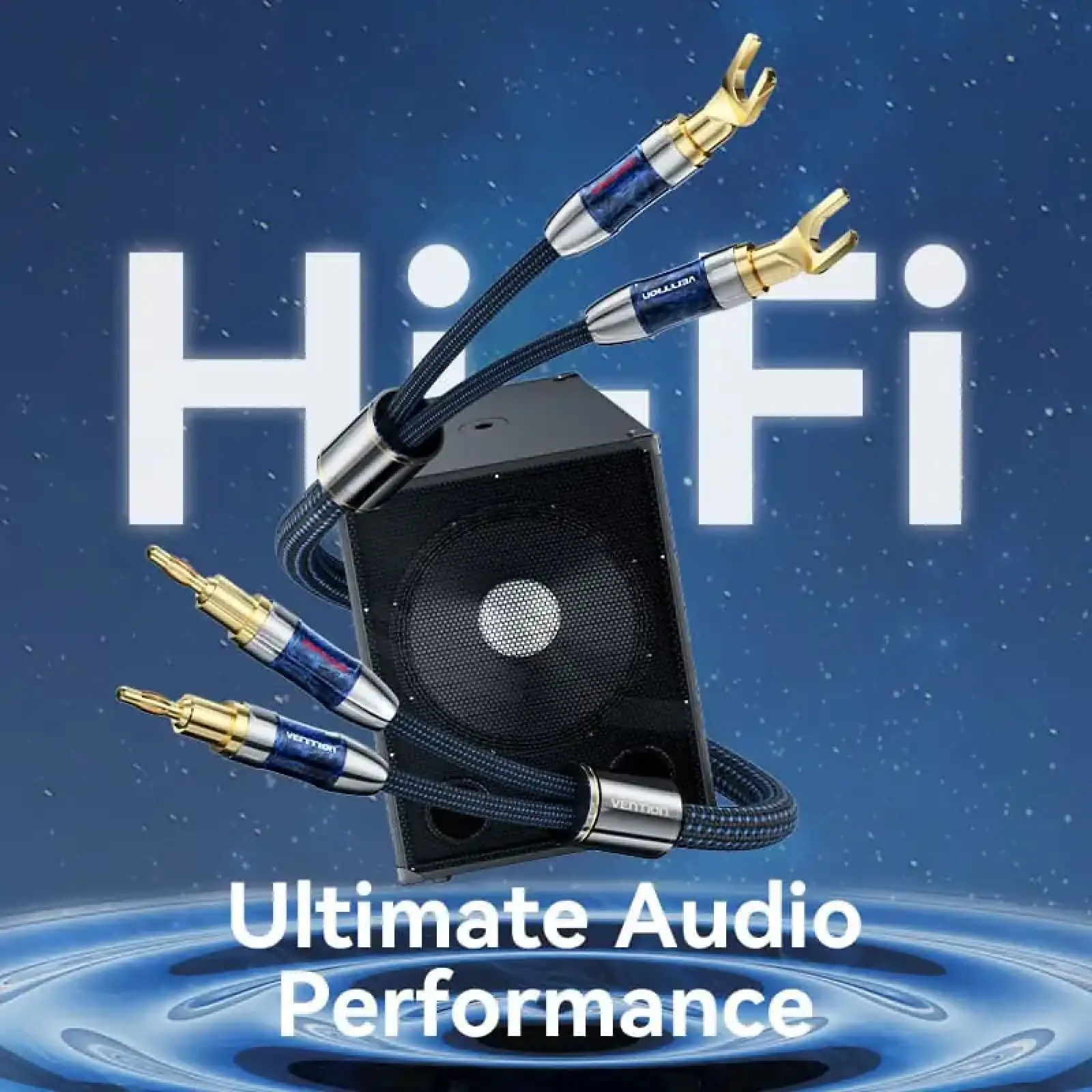 Кабель HiFi Audio Speaker Cable 5.0м,Banana-Spade 2xM/M,4N OFC Silver, Gold-Plated,TPE + обплетення,Vention (BLCLJ) UA
