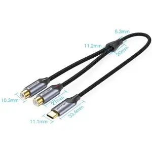 Перехідник Audio Type-C М -> 2RCA F 0,5м чорний Vention (BGVHD) UA