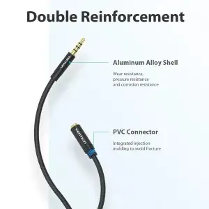 Кабель AUX Audio TRS M/F 5.0м Gold-Plated, нейлонове обплетення, чорний Vention (BHBBJ) UA