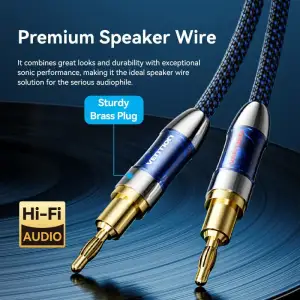 Кабель HiFi Audio Speaker Cable 5.0м,Banana 2xM/M,4N OFC Silver, Gold-Plated,TPE + обплетення,Vention (BLBLJ) UA