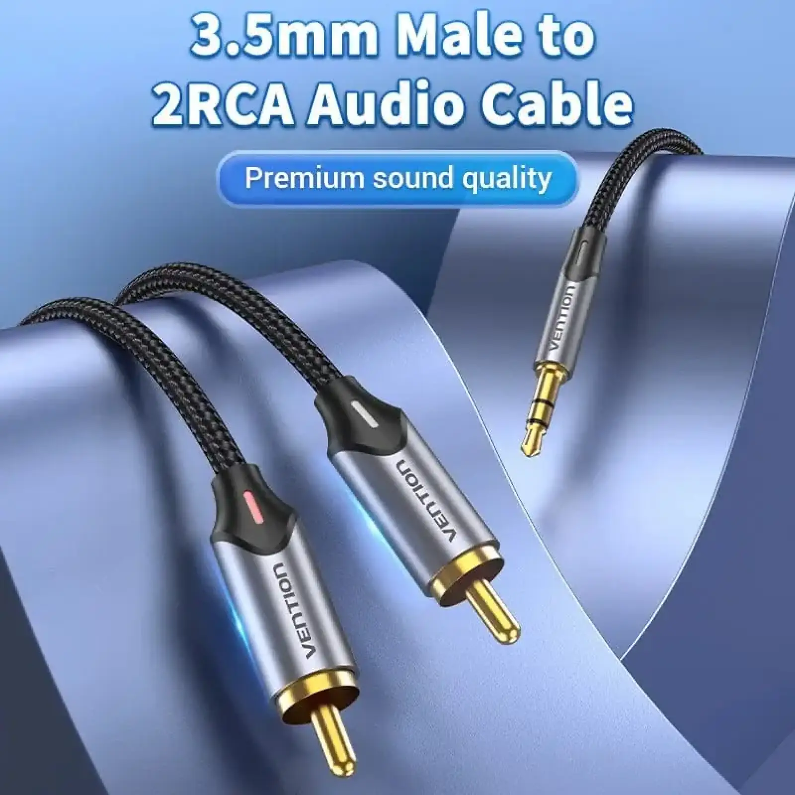 Кабель AUX Audio TRS - RCAx2 M/M 3.0м, Gold-Plated, Aluminum alloy, чорний, Vention (BCNBI) UA