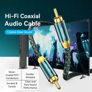 Кабель AUX coaxial HiFi RCA M/M 8.0м OFC Silver, Zinc alloy, зелений, Vention (BCTGK) UA