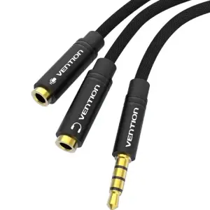 Перехідник Audio Jack TRS M -> 2xF, 1.0м, Cotton braided, чорний, Vention (BBMBY) UA