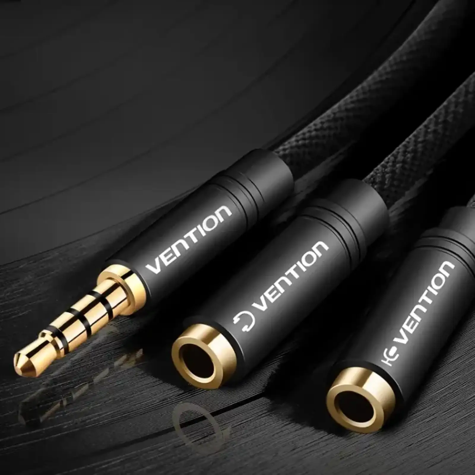 Перехідник Audio Jack TRS M -> 2xF, 1.0м, Cotton braided, чорний, Vention (BBMBY) UA
