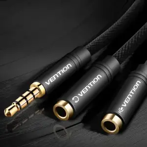 Перехідник Audio Jack TRS M -> 2xF, 1.0м, Cotton braided, чорний, Vention (BBMBY) UA