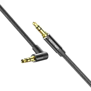 Кабель AUX Audio TRS M/M, кут 90°, 1.0м, Nylon Braided, чорний, Vention (BAZBF) UA