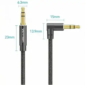 Кабель AUX Audio TRS M/M, кут 90°, 1.0м, Nylon Braided, чорний, Vention (BAZBF) UA