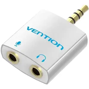 Перехідник аудіо Jack 3.5mm TRRS M -> 2x3.5мм F(мікрофон + навушники), Aluminum, срібний, Vention (BDBW0) UA