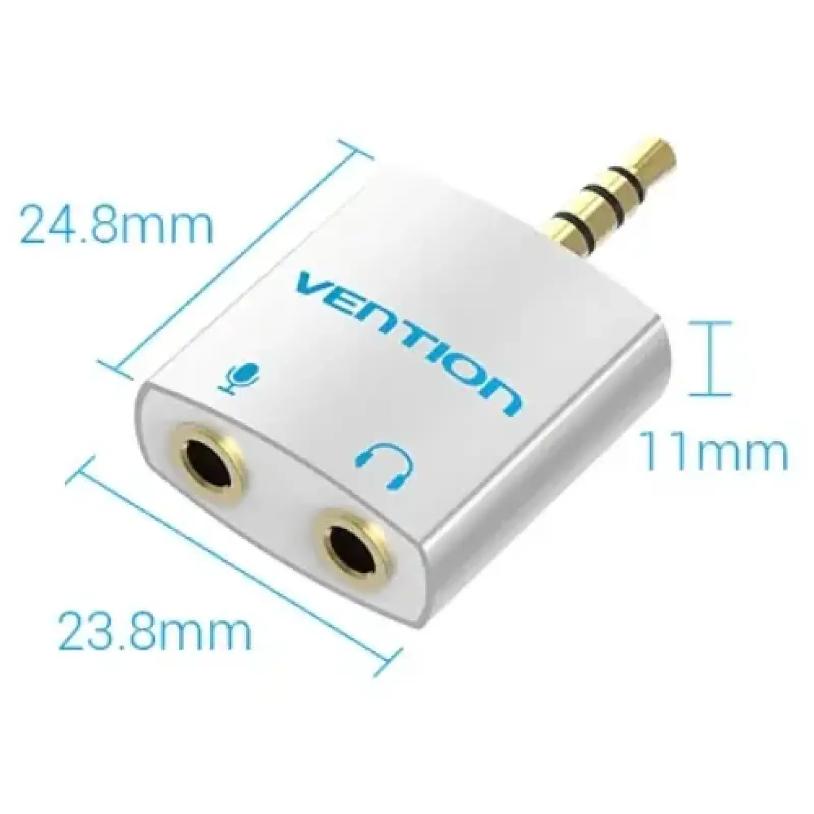 Перехідник аудіо Jack 3.5mm TRRS M -> 2x3.5мм F(мікрофон + навушники), Aluminum, срібний, Vention (BDBW0) UA