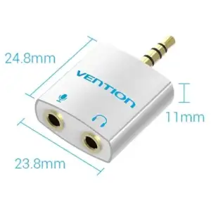 Перехідник аудіо Jack 3.5mm TRRS M -> 2x3.5мм F(мікрофон + навушники), Aluminum, срібний, Vention (BDBW0) UA