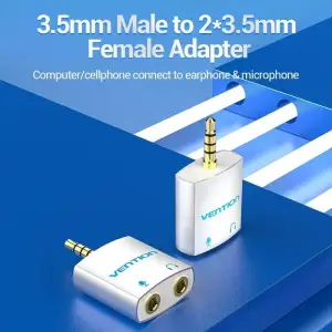 Перехідник аудіо Jack 3.5mm TRRS M -> 2x3.5мм F(мікрофон + навушники), Aluminum, срібний, Vention (BDBW0) UA