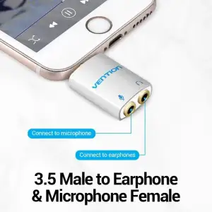 Перехідник аудіо Jack 3.5mm TRRS M -> 2x3.5мм F(мікрофон + навушники), Aluminum, срібний, Vention (BDBW0) UA
