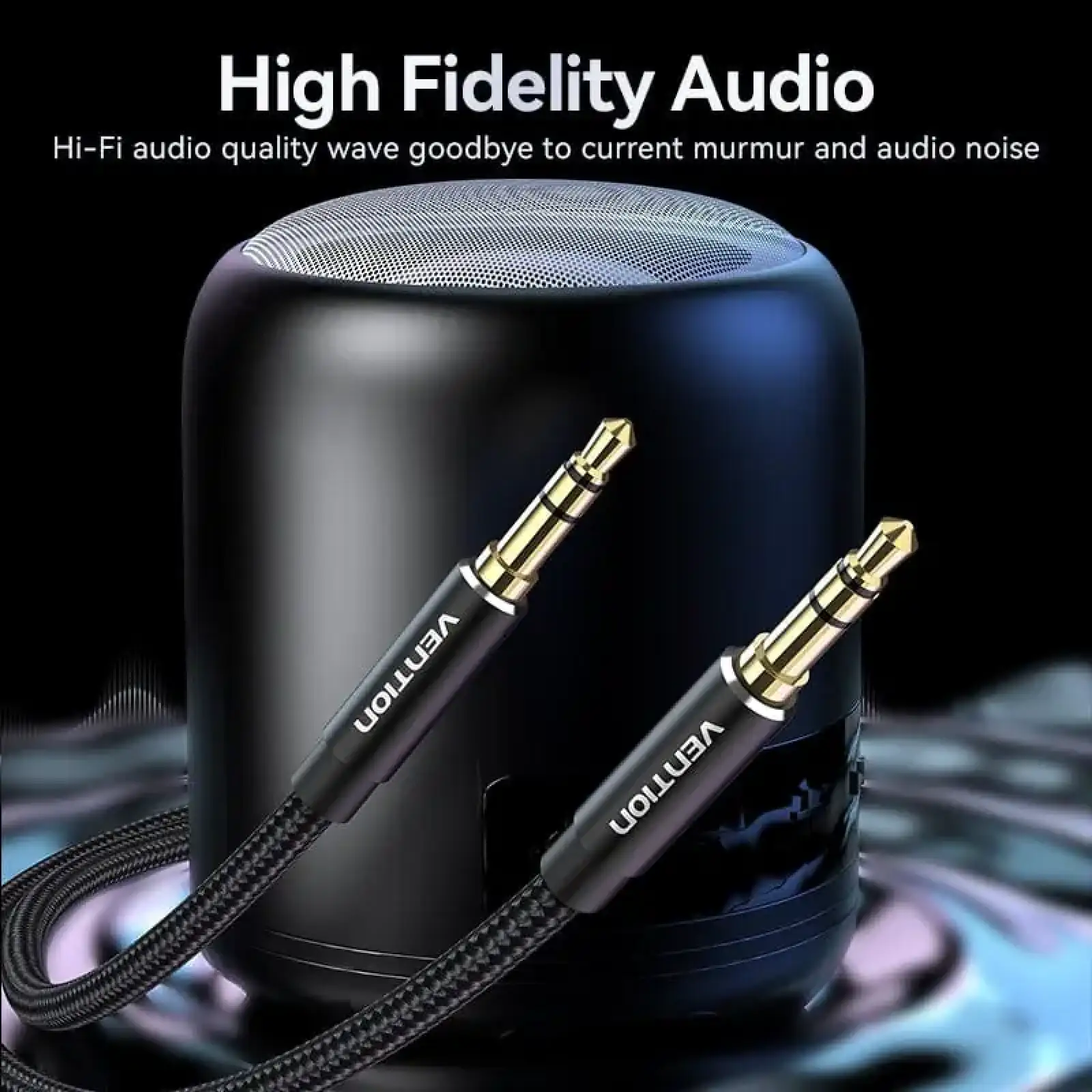 Кабель AUX Audio TRS M/M, 0.5м, чорний, обплетення, Vention (BAWBD) UA