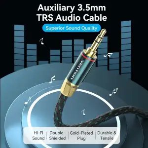 Кабель AUX Audio TRS M/M, 5.0м, Silver-plated, Zinc alloy, обплетення, зелений, Vention (BAYGJ) UA