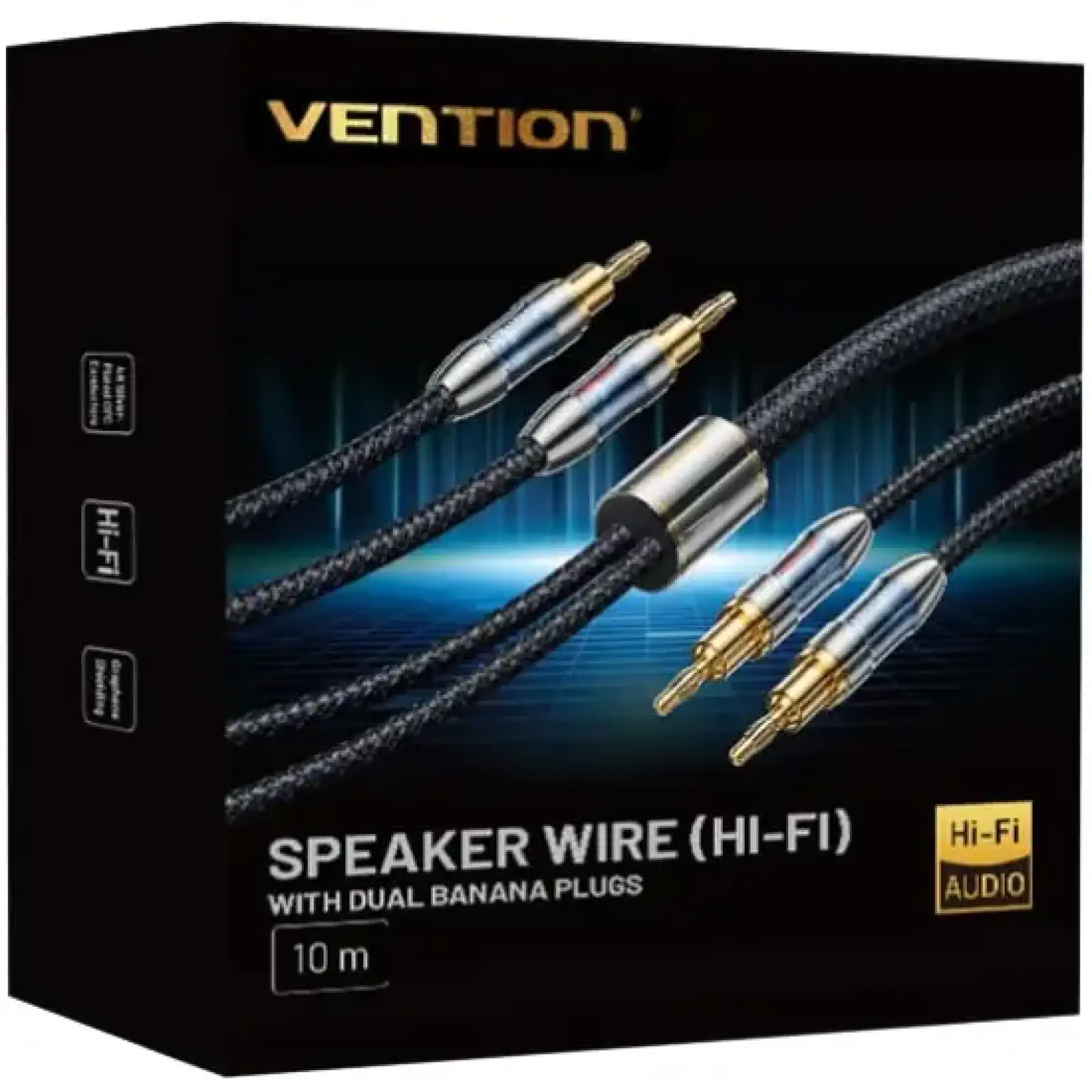 Кабель HiFi Audio Speaker Cable 10.0м,Banana 2xM/M,4N OFC Silver, Gold-Plated,TPE + обплетення,Vention (BLBLL) UA