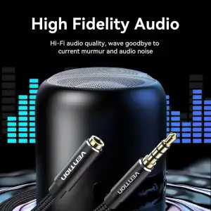 Кабель AUX Audio TRS M/F 1.5м Gold-Plated, нейлонове обплетення, чорний Vention (BHCBG) UA