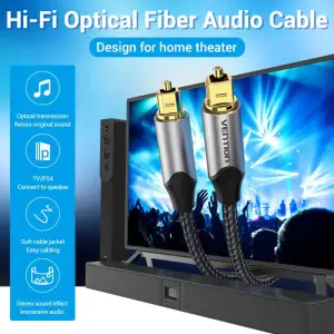 Кабель Audio оптичний Toslink M/M - S/PDIF, 1м, Dolby Digital 5.1, обплетення, сірий Vention (BAVHF) UA