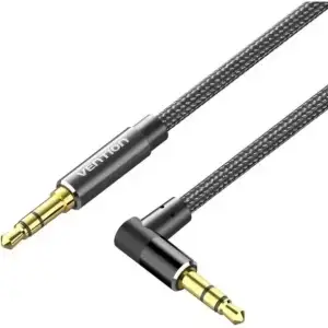 Кабель AUX Audio TRS M/M, кут 90°, 2.0м, Nylon Braided, чорний, Vention (BAZBH) UA